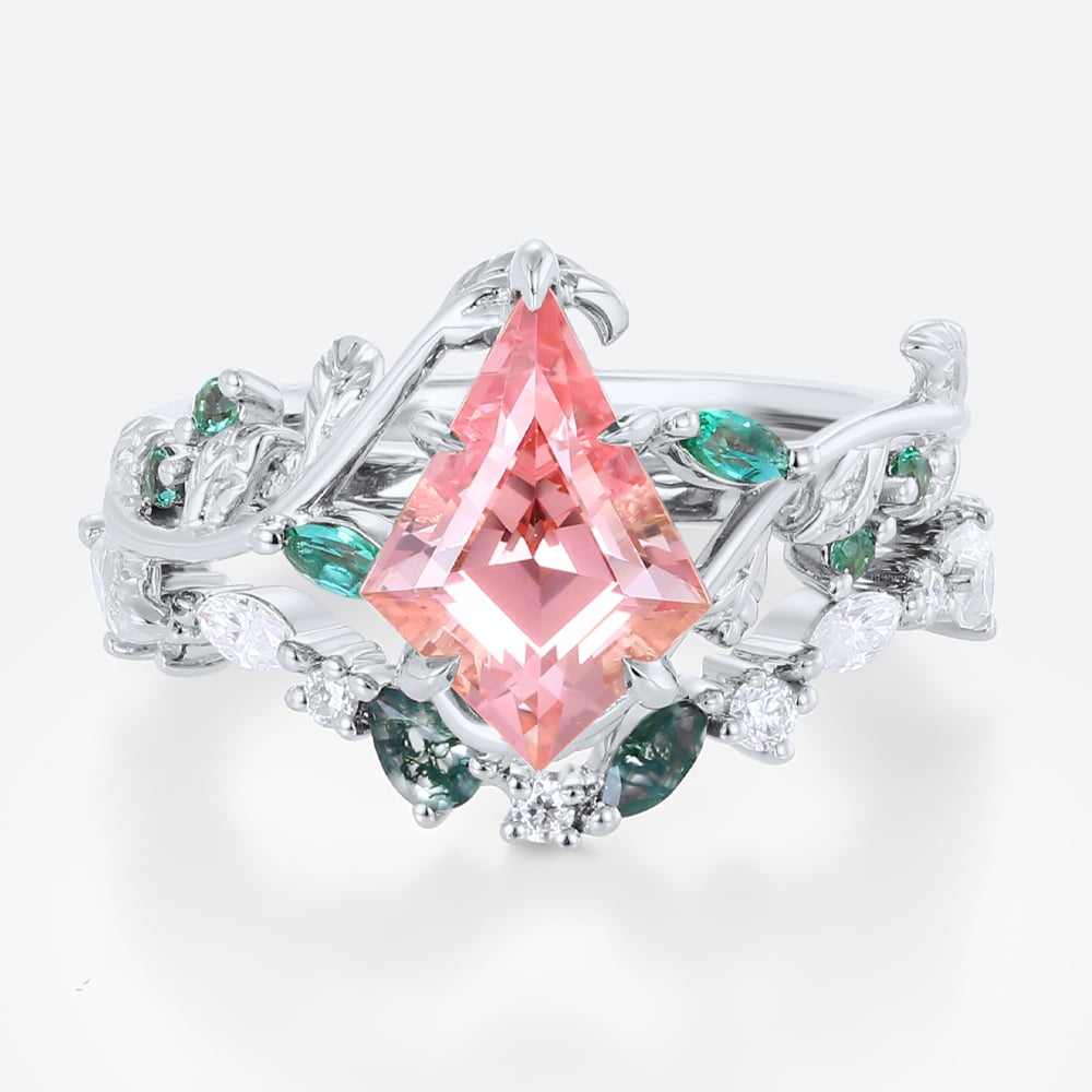 1.6ct Kite Cut Pink Sapphire Ring Set with Multicolored Accents in White Gold