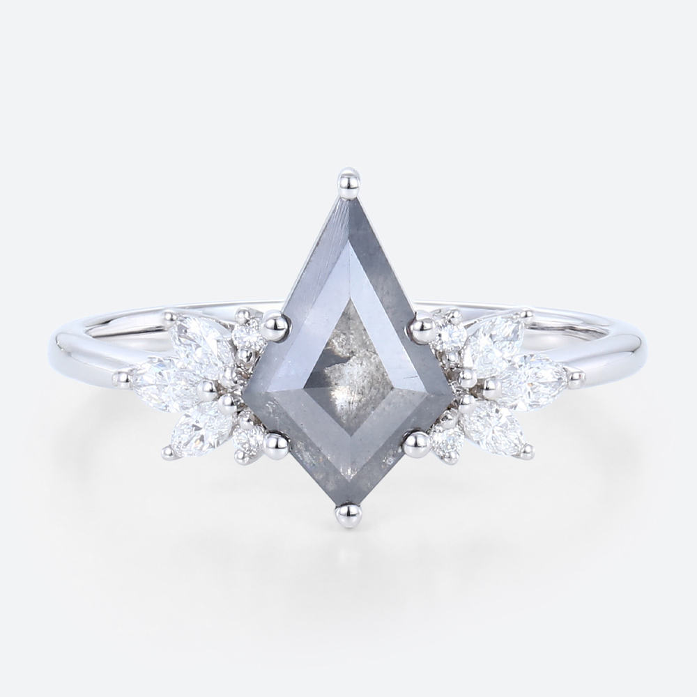 White gold Salt and Pepper Kite Diamond Engagement Rings White Gold