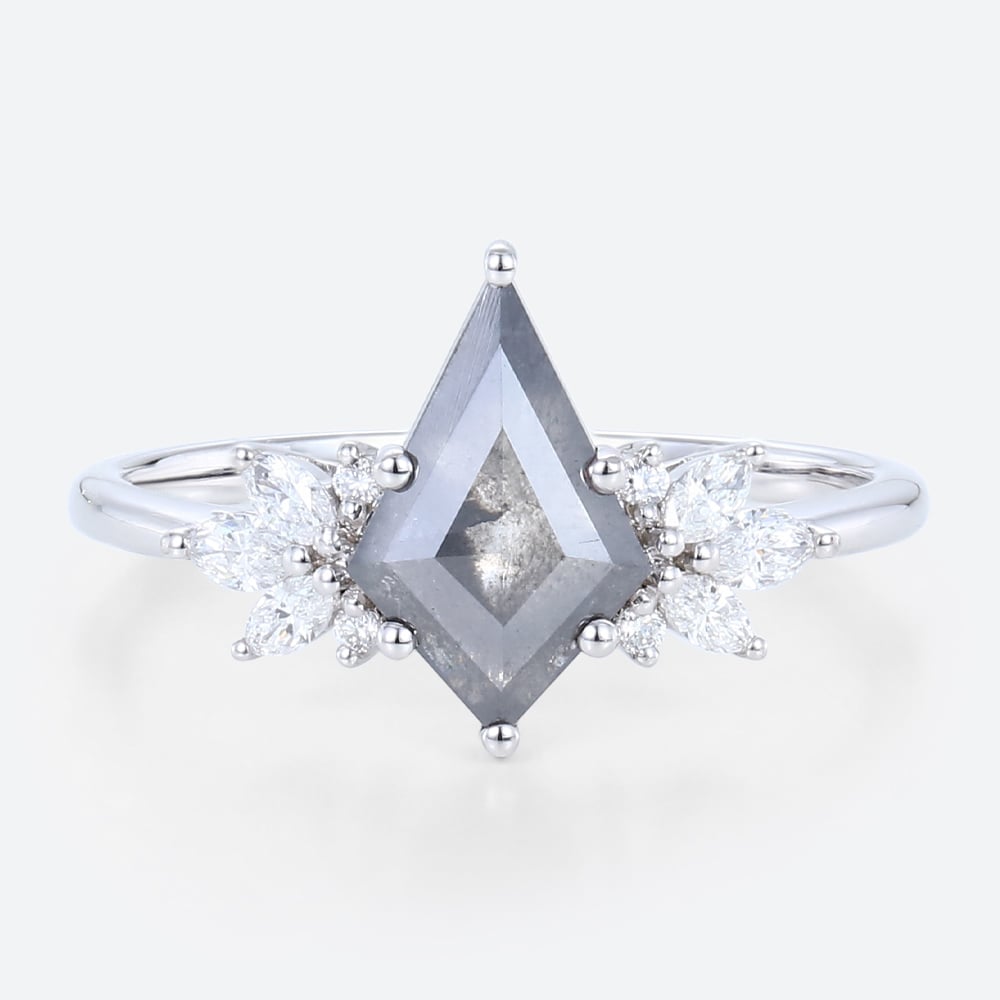 1.47ct Salt and Pepper Kite Diamond Engagement Ring White Gold