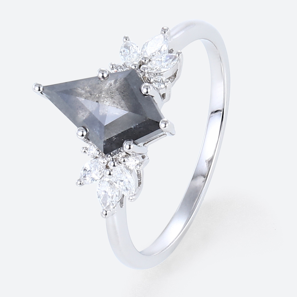 1.47ct Salt and Pepper Kite Diamond Engagement Ring White Gold