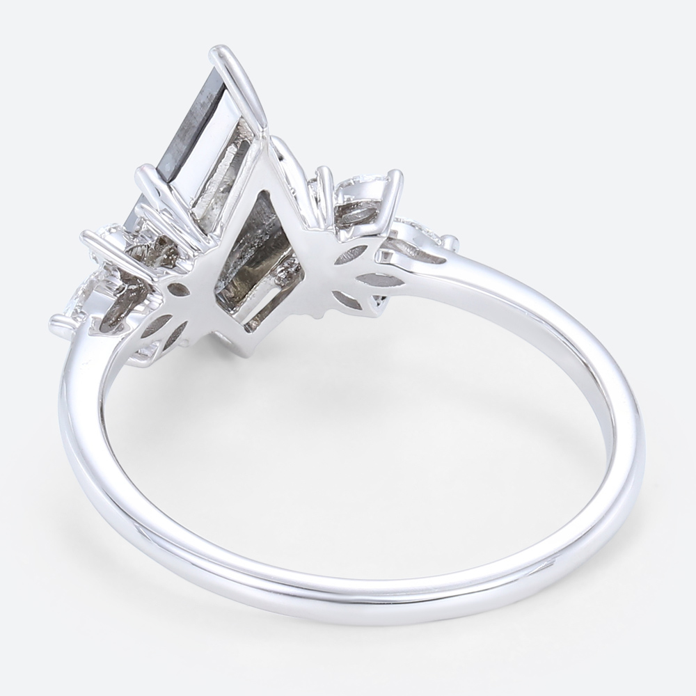 1.47ct Salt and Pepper Kite Diamond Engagement Ring White Gold