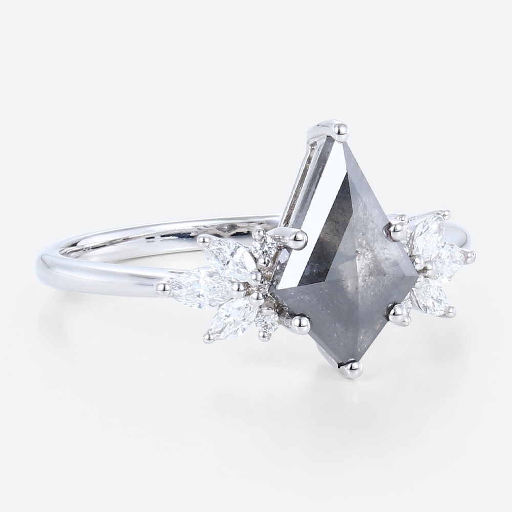 1.47ct Salt and Pepper Kite Diamond Engagement Ring White Gold
