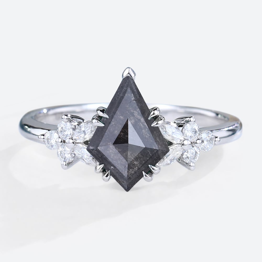 White Gold Kite Cut Ring Salt Pepper Diamond Engagement Rings