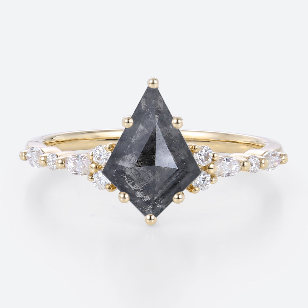1.3ct Kite Cut Salt and Pepper Diamond Ring Rose Gold Marquise Side Stone Wedding Ring