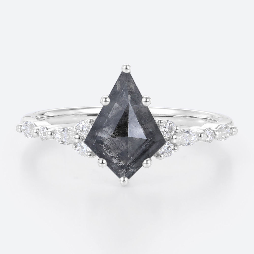 1.3ct Kite Cut Salt and Pepper Diamond Ring Rose Gold Marquise Side Stone Wedding Ring