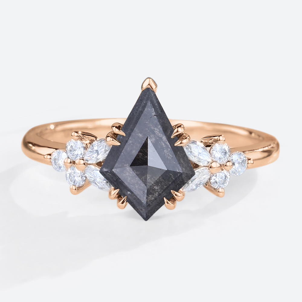 Rose Gold Kite Cut Ring Salt Pepper Diamond Engagement Rings