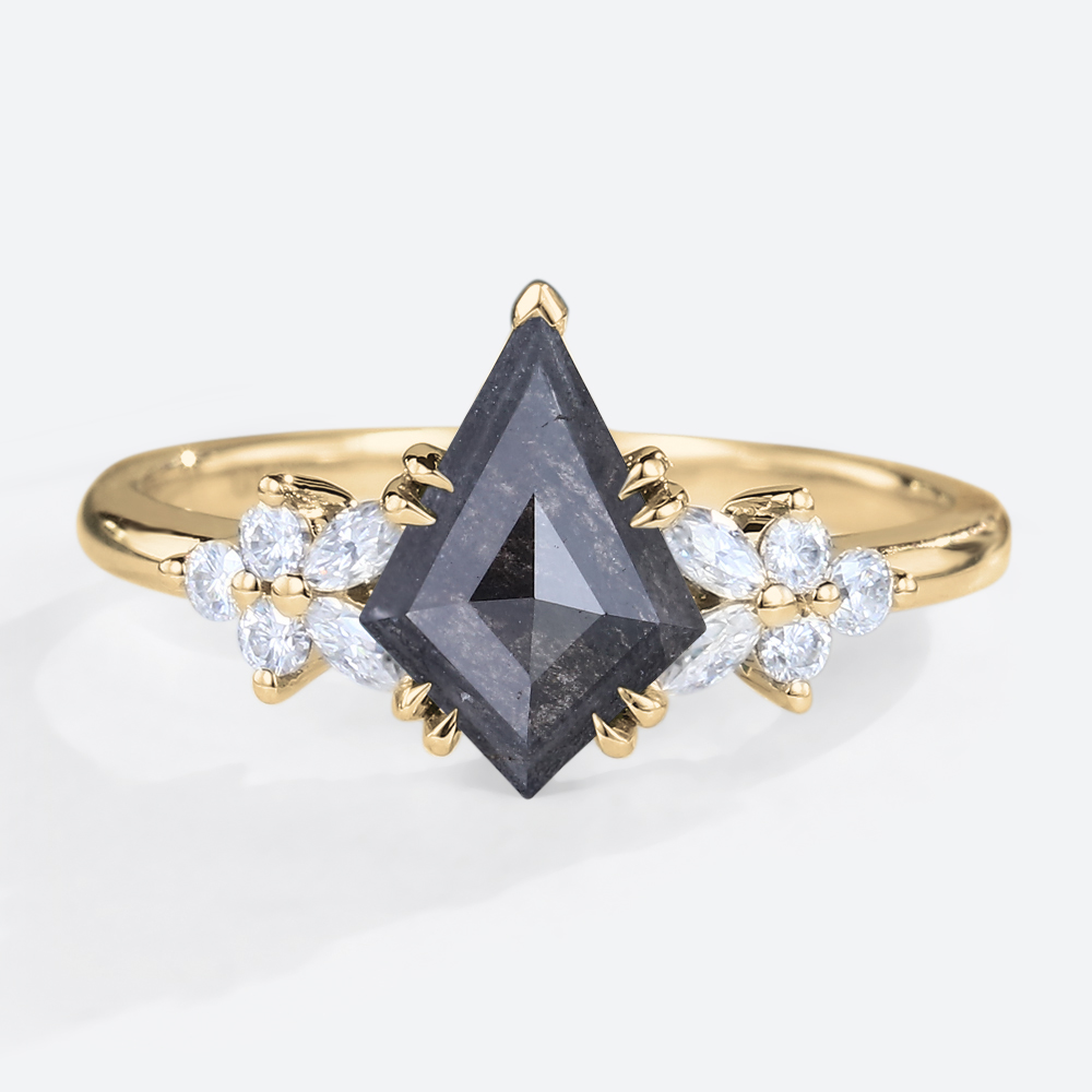 Yellow Gold Kite Cut Ring Salt Pepper Diamond Engagement Rings