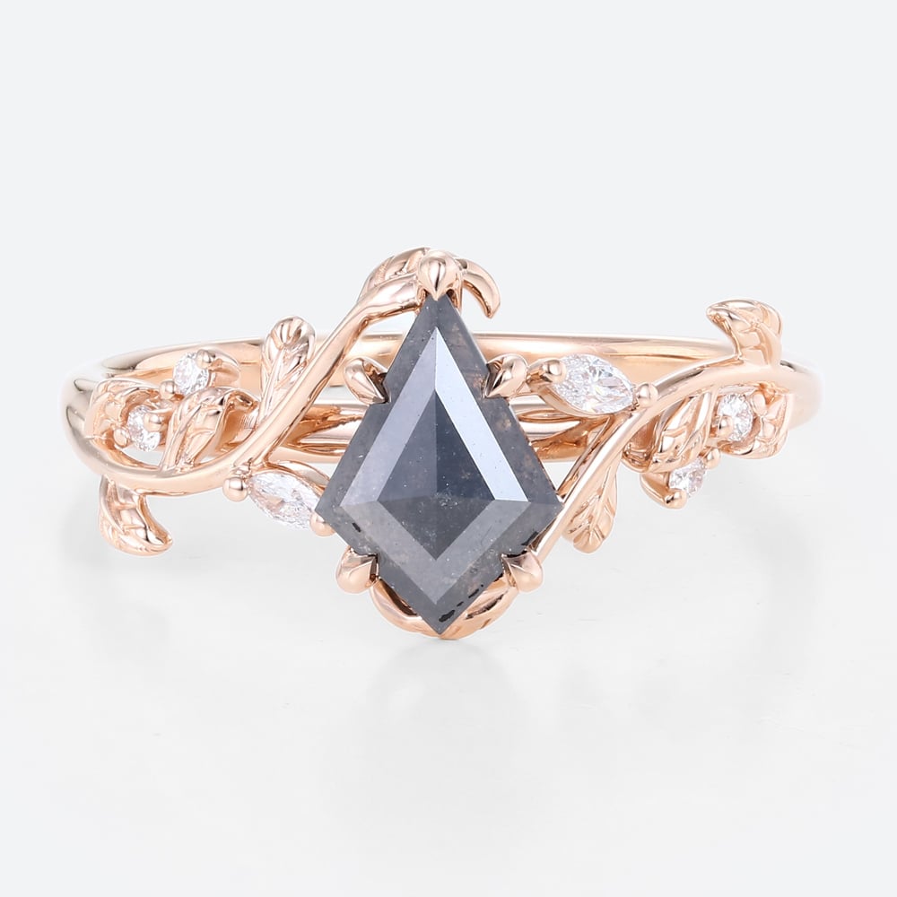 Kite Cut Salt &amp; Pepper Diamond Dainty Engagement Rings Nature Inspired Promise Ring