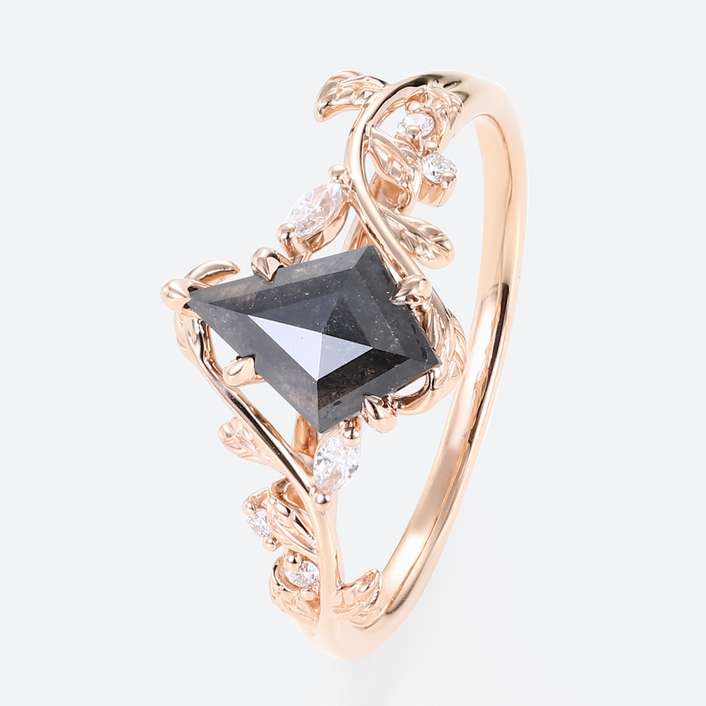 Kite Cut Salt &amp; Pepper Diamond Dainty Engagement Rings Nature Inspired Promise Ring