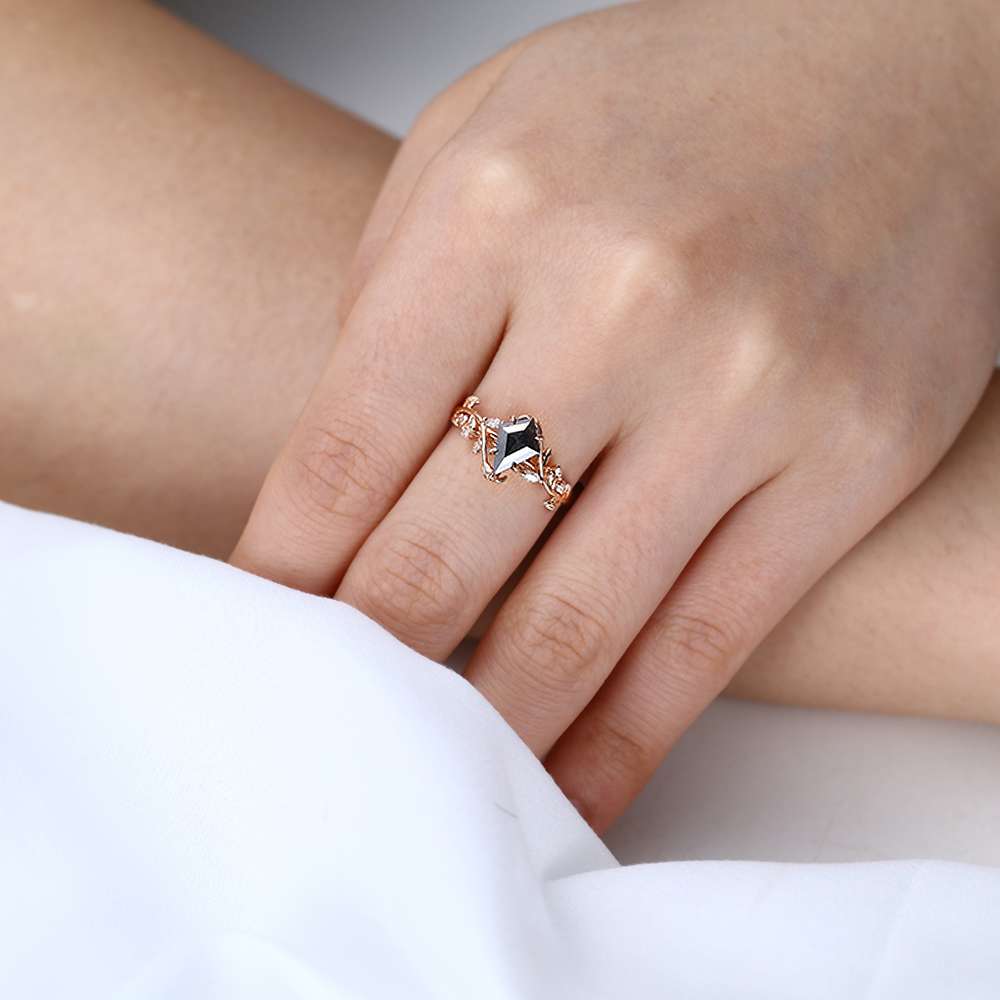 Kite Cut Salt &amp; Pepper Diamond Dainty Engagement Rings Nature Inspired Promise Ring