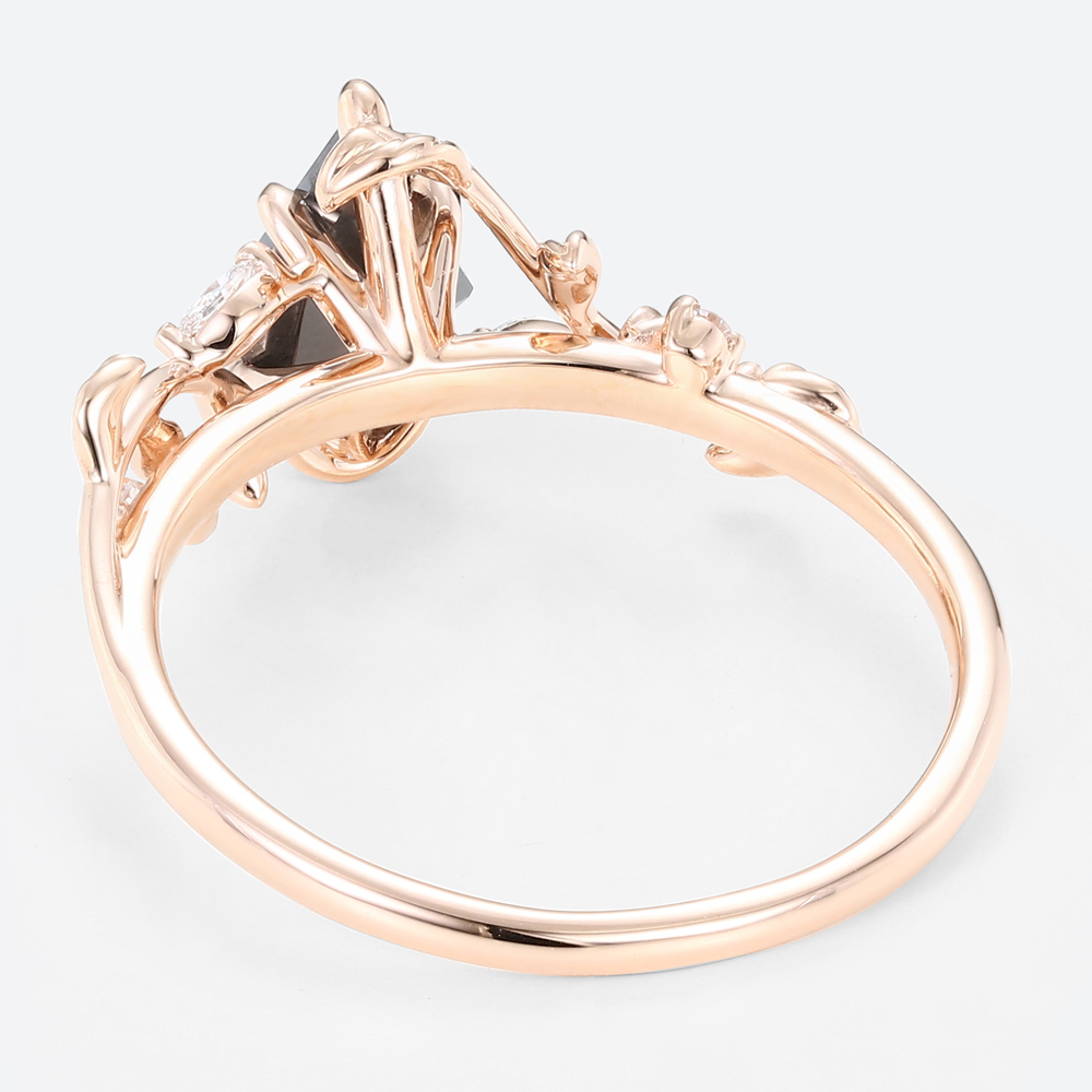Kite Cut Salt &amp; Pepper Diamond Dainty Engagement Rings Nature Inspired Promise Ring