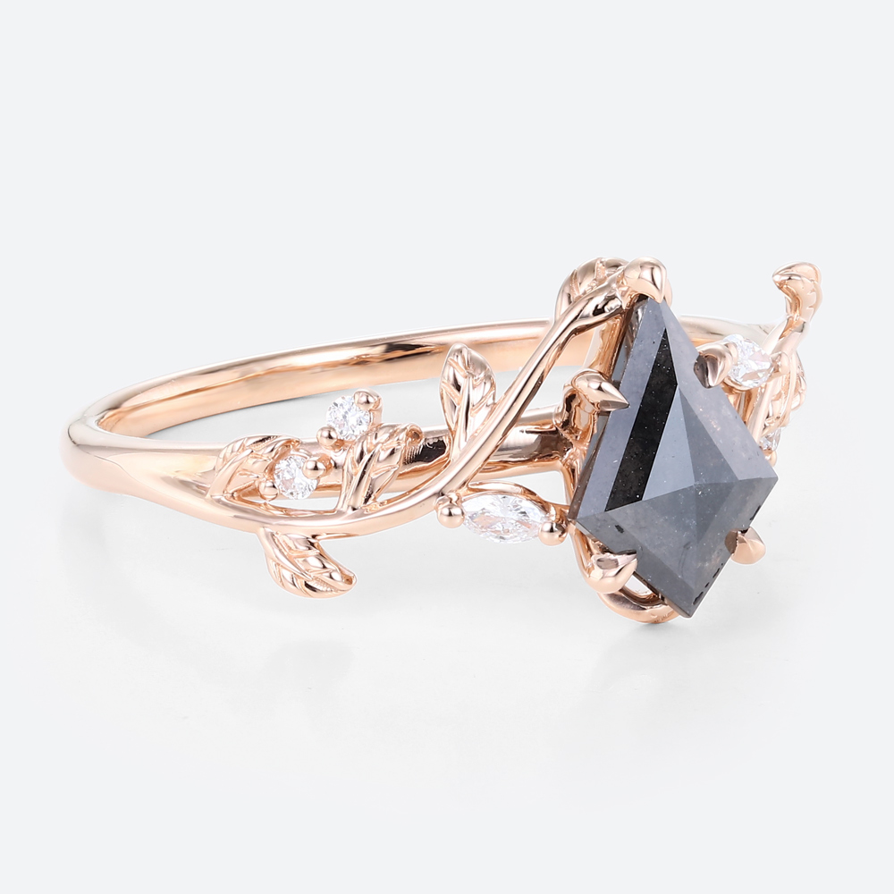 Kite Cut Salt &amp; Pepper Diamond Dainty Engagement Rings Nature Inspired Promise Ring