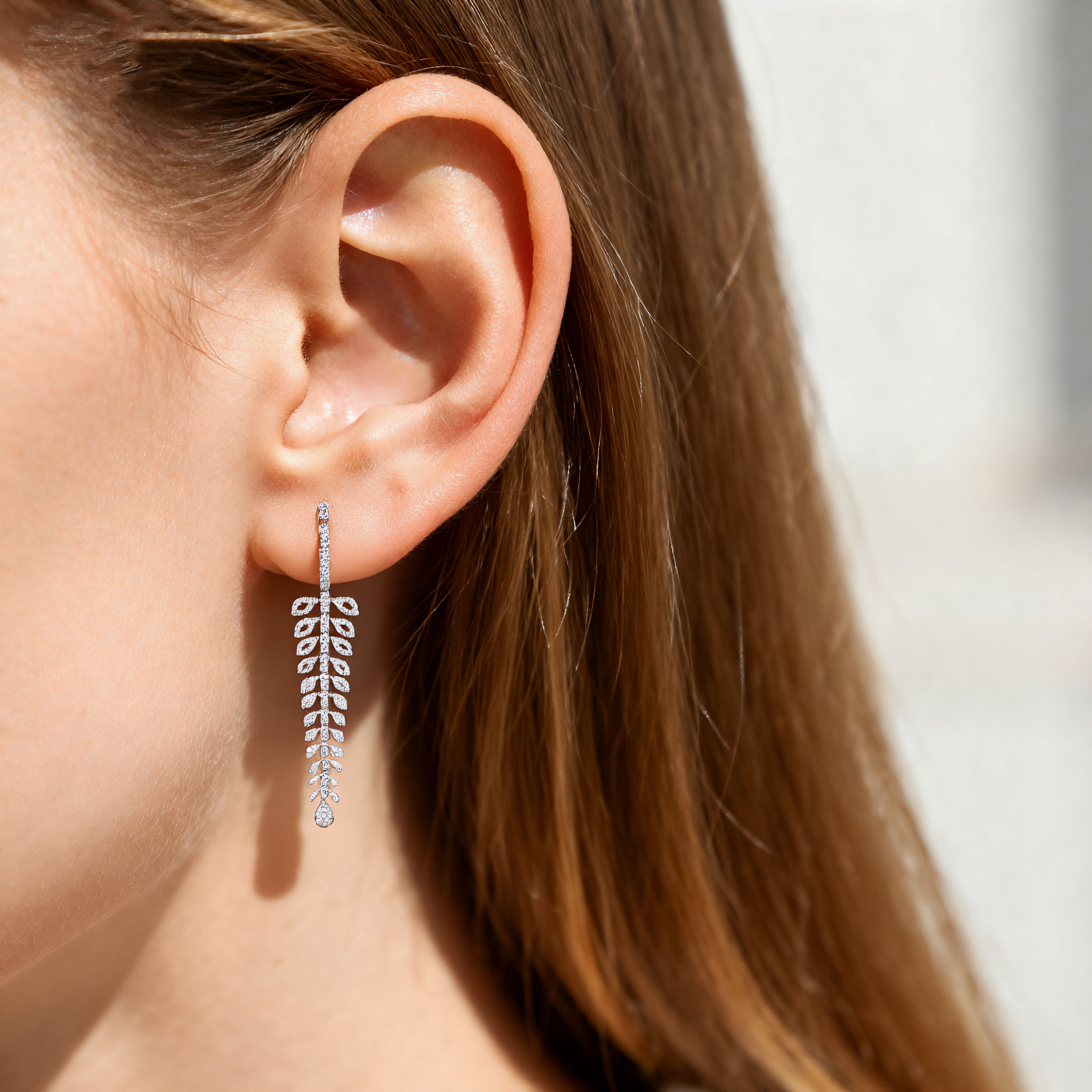 Lab Diamond Drop White Gold Earrings Leaf Statement Drop Earrings