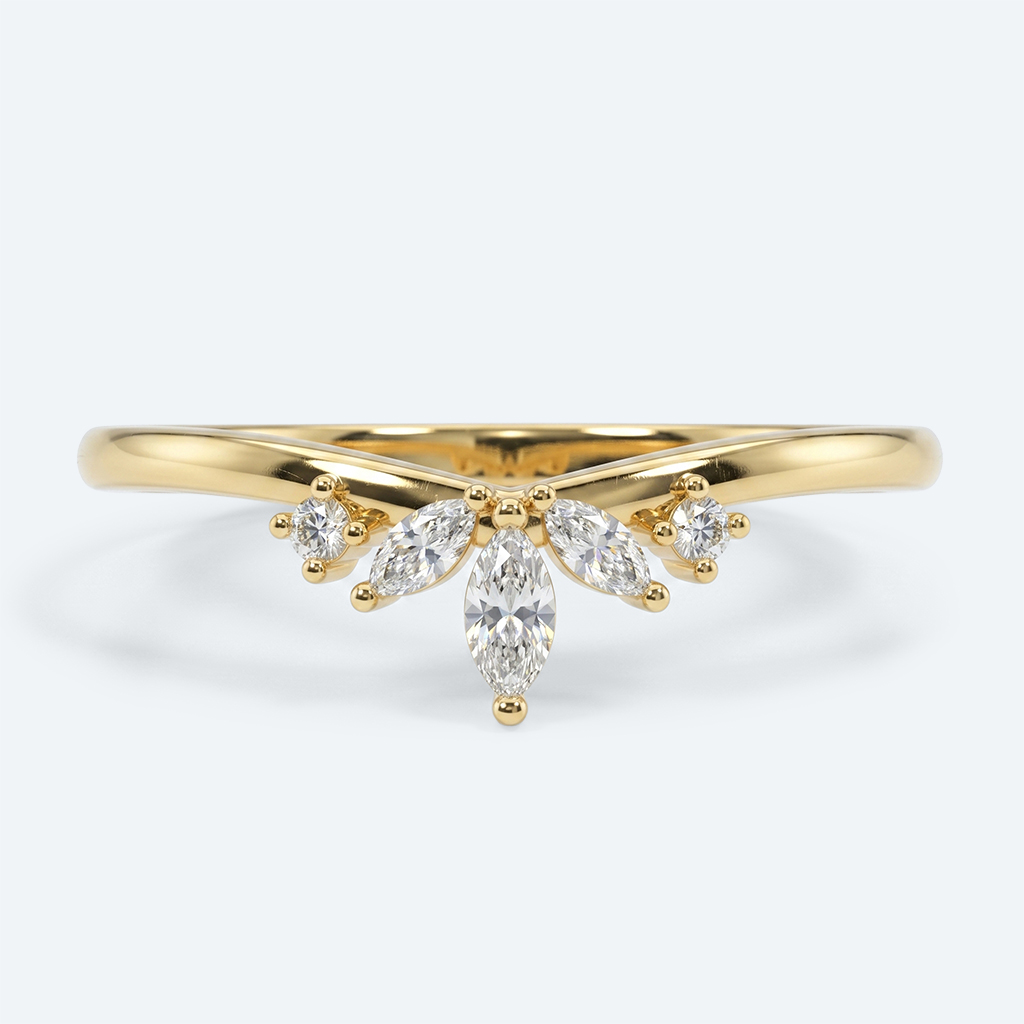 Curved Wedding Ring Rose Gold Marquise Cut Lab Diamond Ring