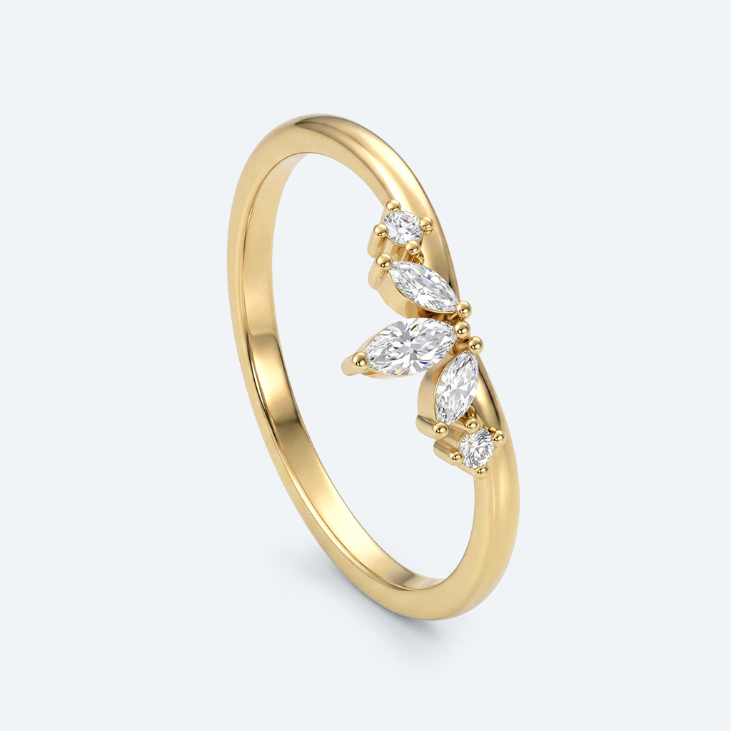 Curved Wedding Ring Rose Gold Marquise Cut Lab Diamond Ring