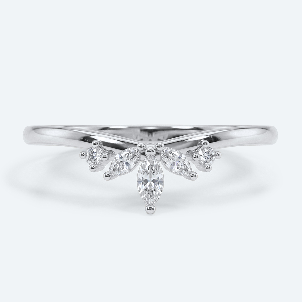 Curved Wedding Ring Rose Gold Marquise Cut Lab Diamond Ring