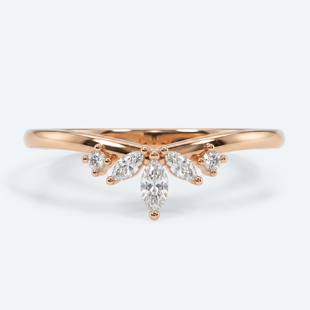 Curved Wedding Ring Rose Gold Marquise Cut Lab Diamond Ring