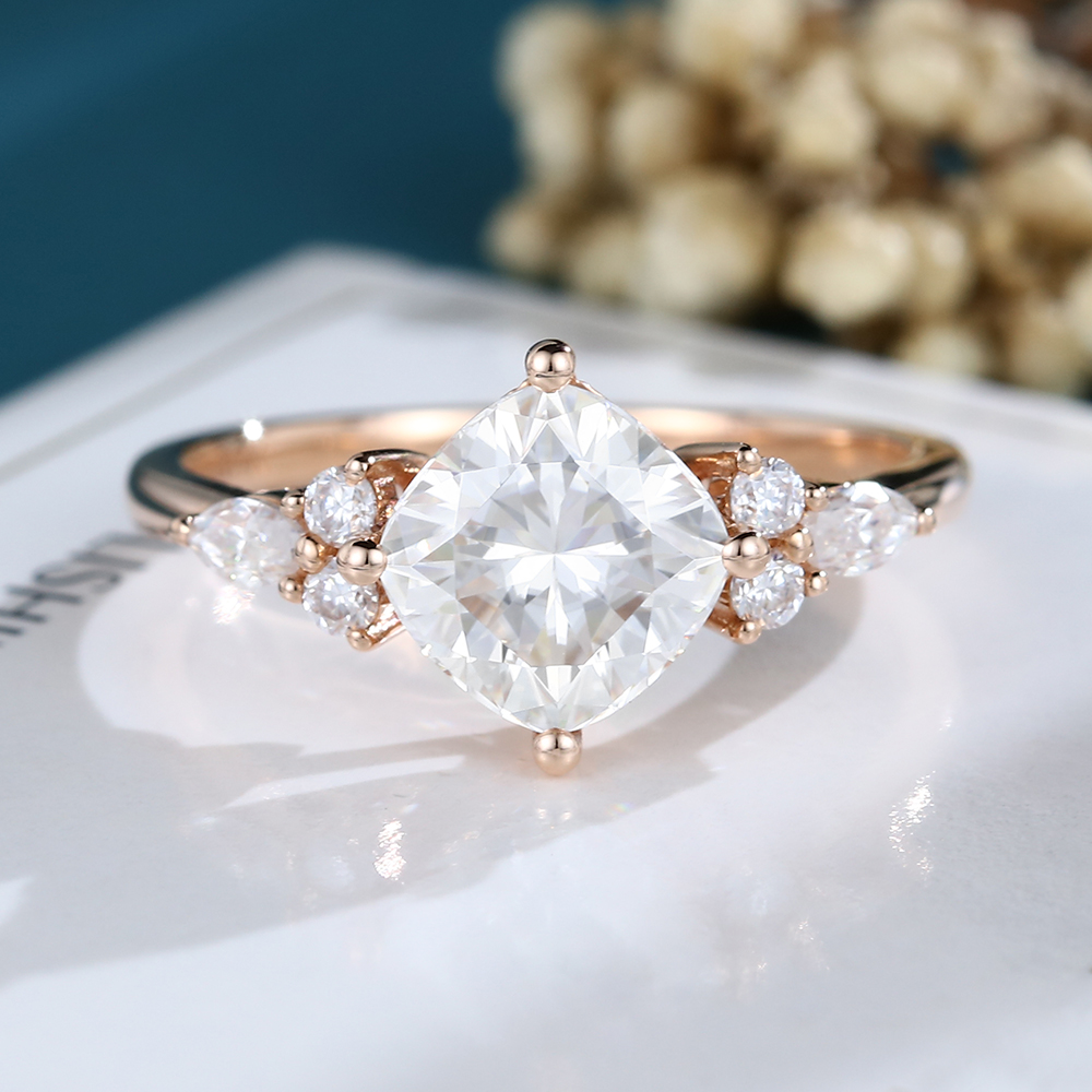 LisaJewelry Cushion Cut Lab Diamond Rose Gold Ring