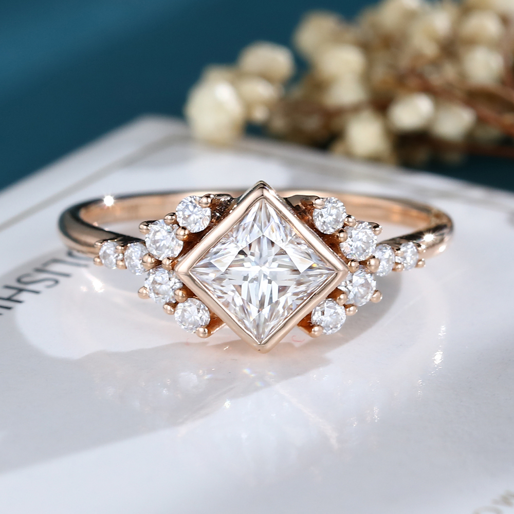 LisaJewelry LisaJewelry 3/4 ct Princess Cut Lab Grown Diamond Rose Gold Engagement Ring