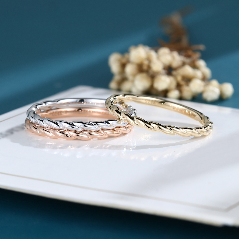 LisaJewelryUS 3PCS Simple 3/4 Eternity Twisted Stacking Wedding Bands
