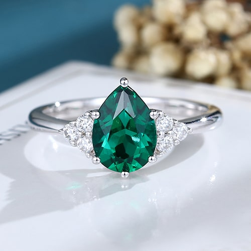 Pear Shaped Emerald Engagement Ring