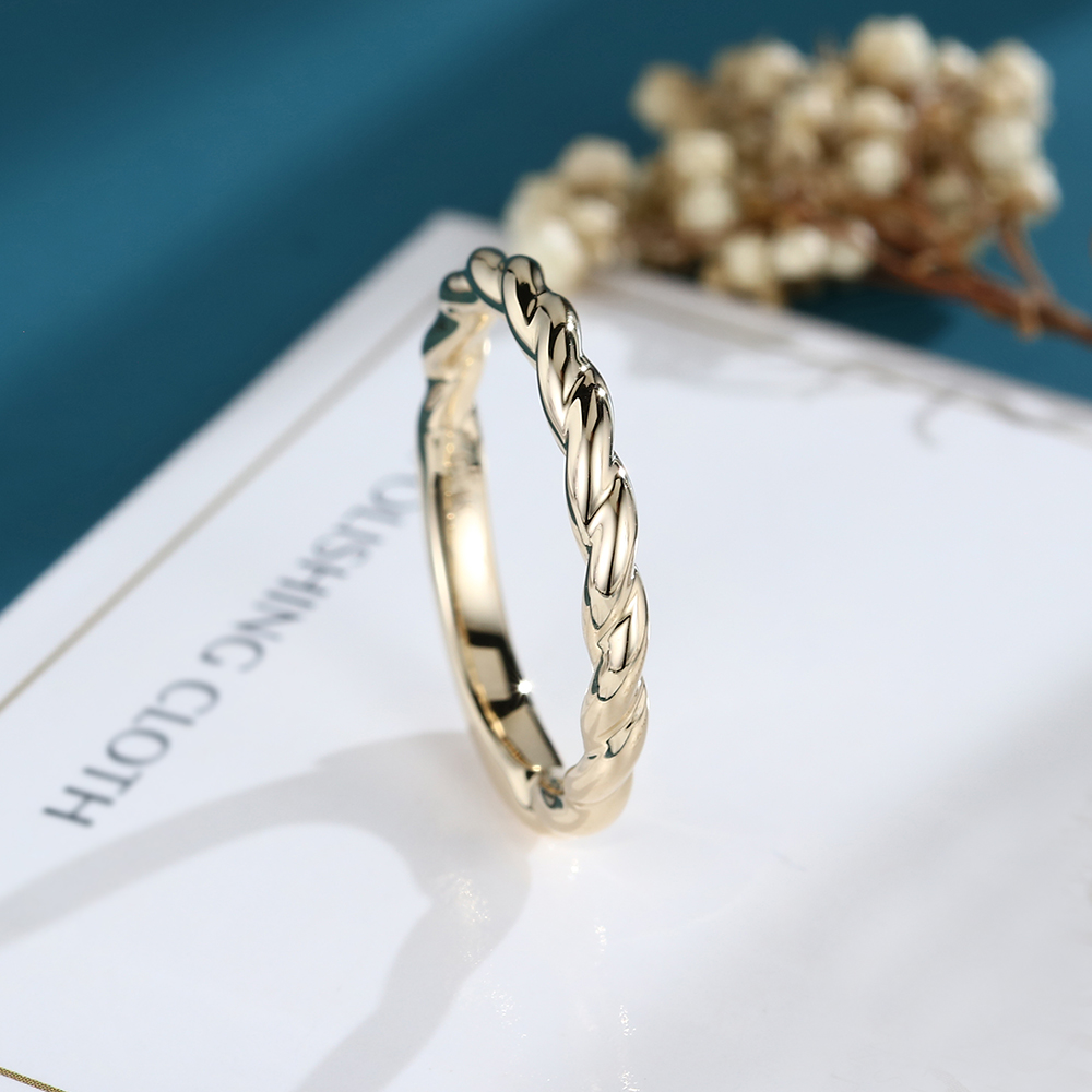 LisaJewelryUS Simple 2.5 MM Width Solid Yellow Gold 3/4 Eternity Twisted Wedding Band
