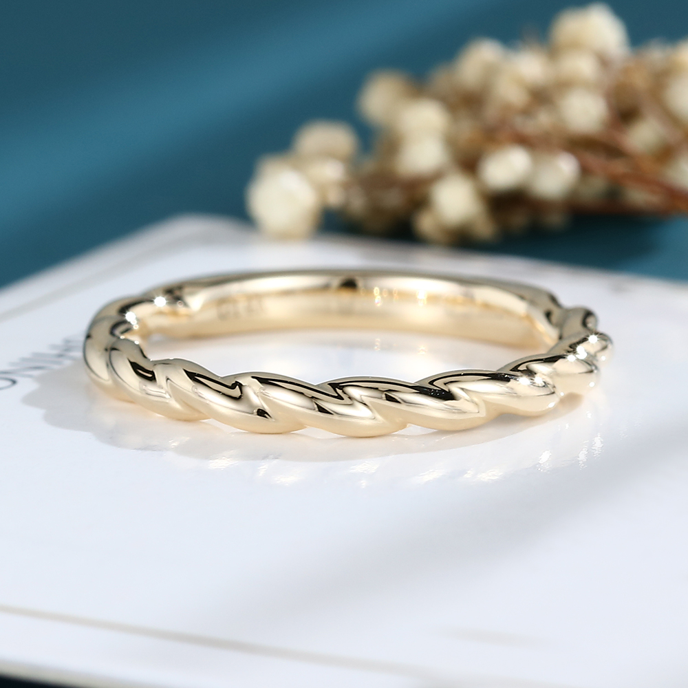LisaJewelryUS Simple 2.5 MM Width Solid Yellow Gold 3/4 Eternity Twisted Wedding Band