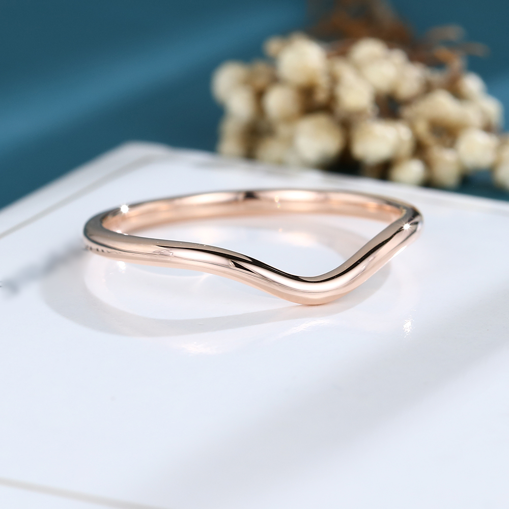 LisaJewelryUS Simple Solid Rose Gold Curved Matching Wedding Band