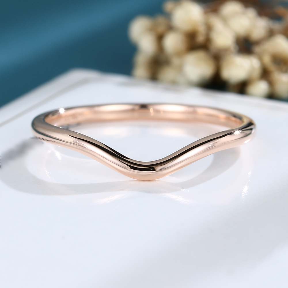 LisaJewelryUS Rose Gold Simple Curved Matching Wedding Band Minimalist Wedding Ring