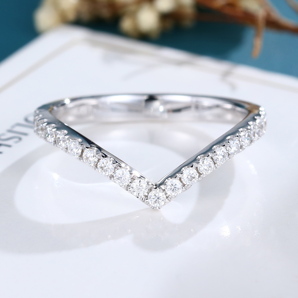 LisaJewelryUS Solid White Gold Moissanite Curved Matching Wedding Band