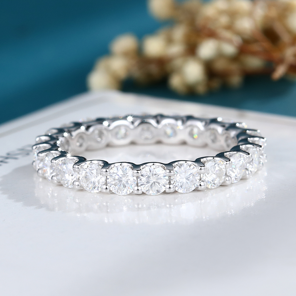 LisaJewelryUS Unique Moissanite 14K White Gold Full Eternity Wedding Band