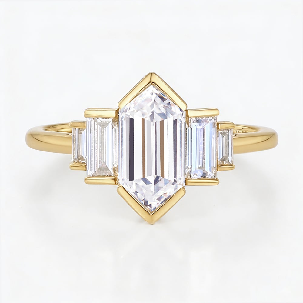 Vintage Art Deco Hexagon Diamond Ring with Bezel Setting