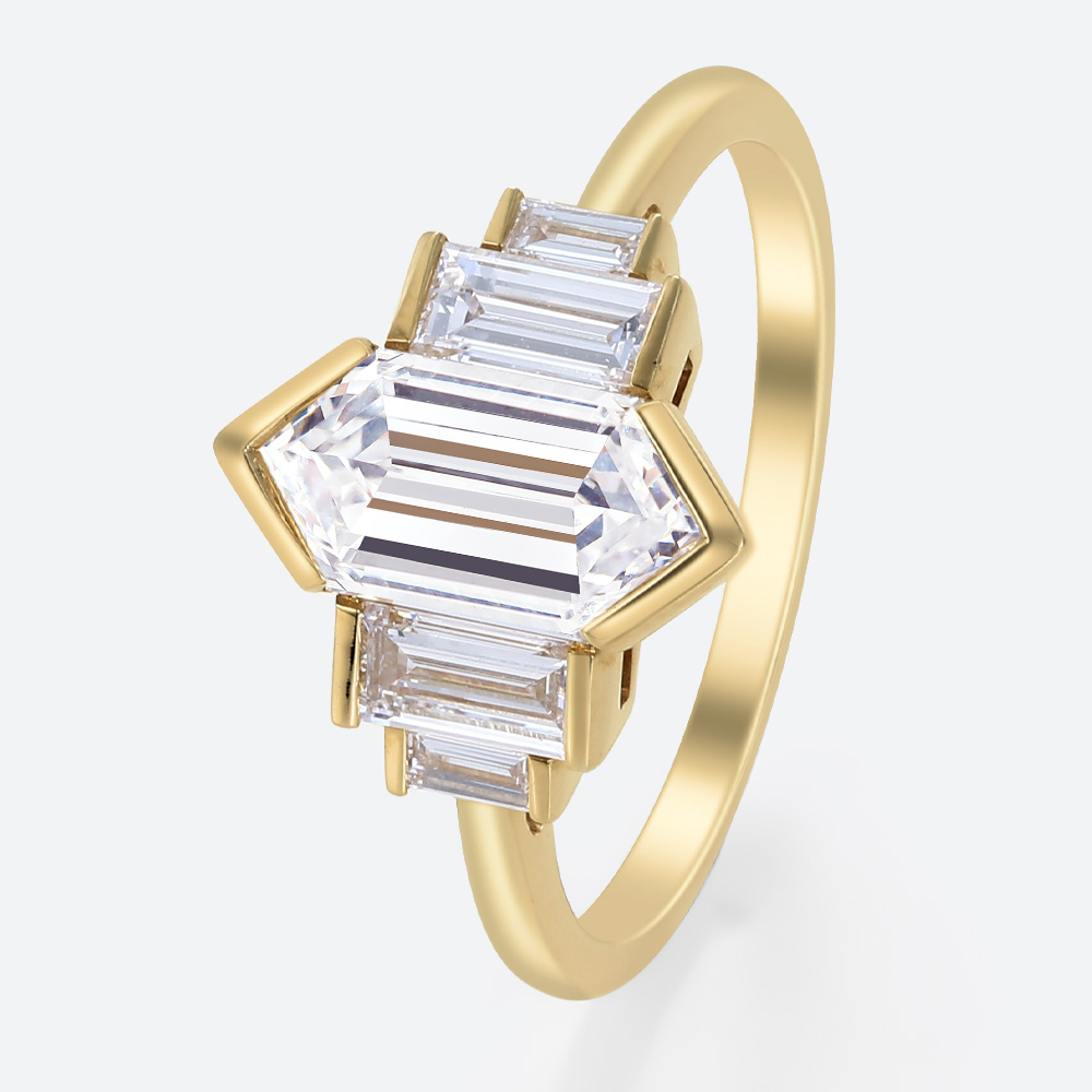 Vintage Art Deco Hexagon Diamond Ring with Bezel Setting