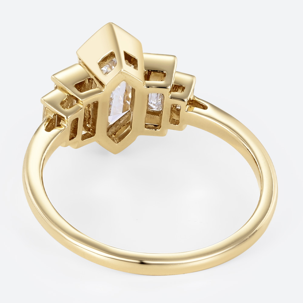 Vintage Art Deco Hexagon Diamond Ring with Bezel Setting