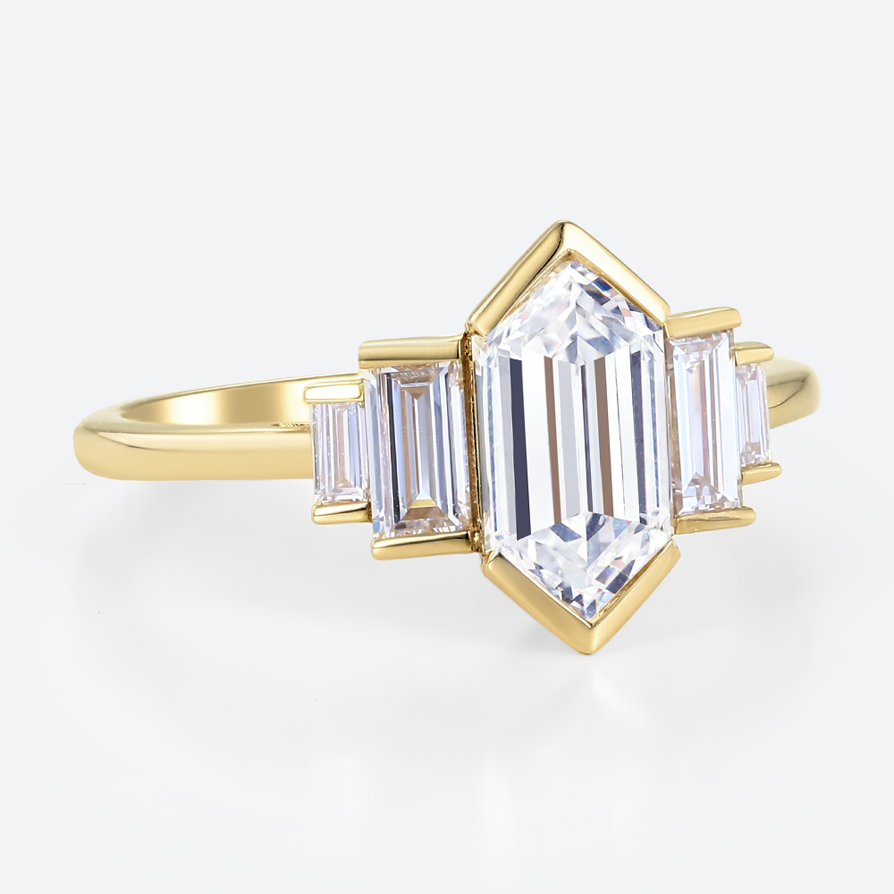 Vintage Art Deco Hexagon Diamond Ring with Bezel Setting