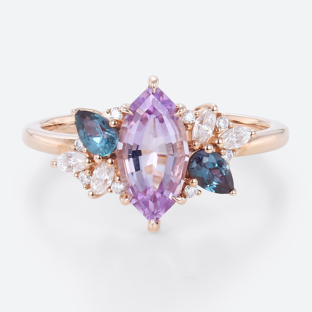 Amethyst Engagement Ring Marquise 14k Rose Gold Ring