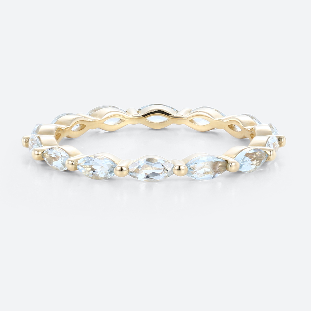 Yellow Gold Aquamarine Ring Vintage Marquise Wedding Rings Simple