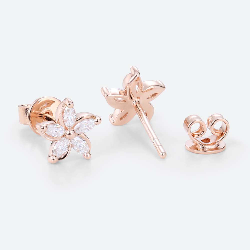 Marquise Cut Birthstone Floral Earring Stud Earrings with Petal Design
