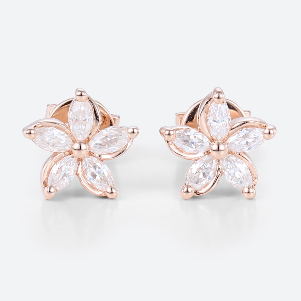 Flower Earrings Lab Grown Diamond Earrings Gold Stud Earrings