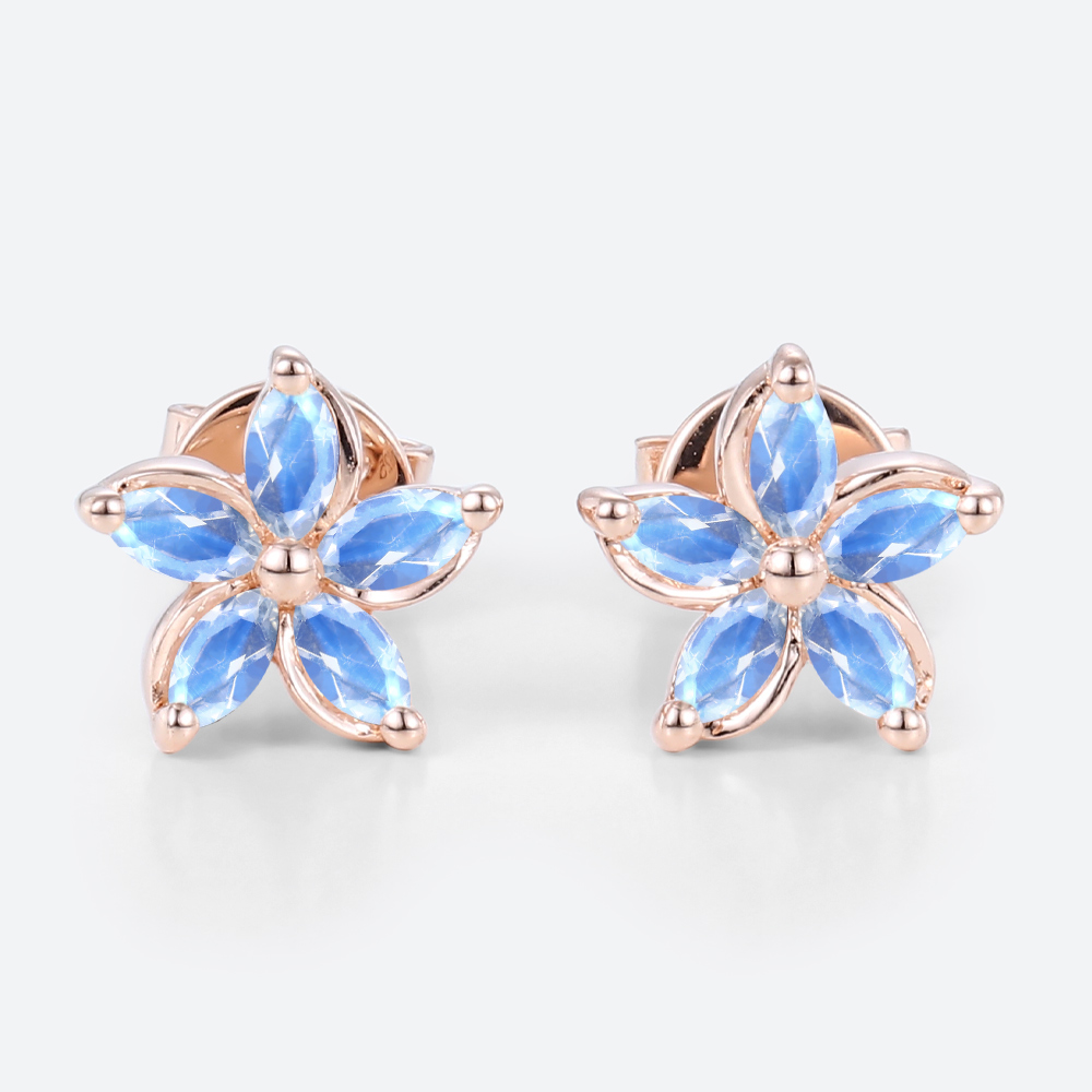 Marquise Cut Birthstone Floral Earring Stud Earrings with Petal Design moonstone earring