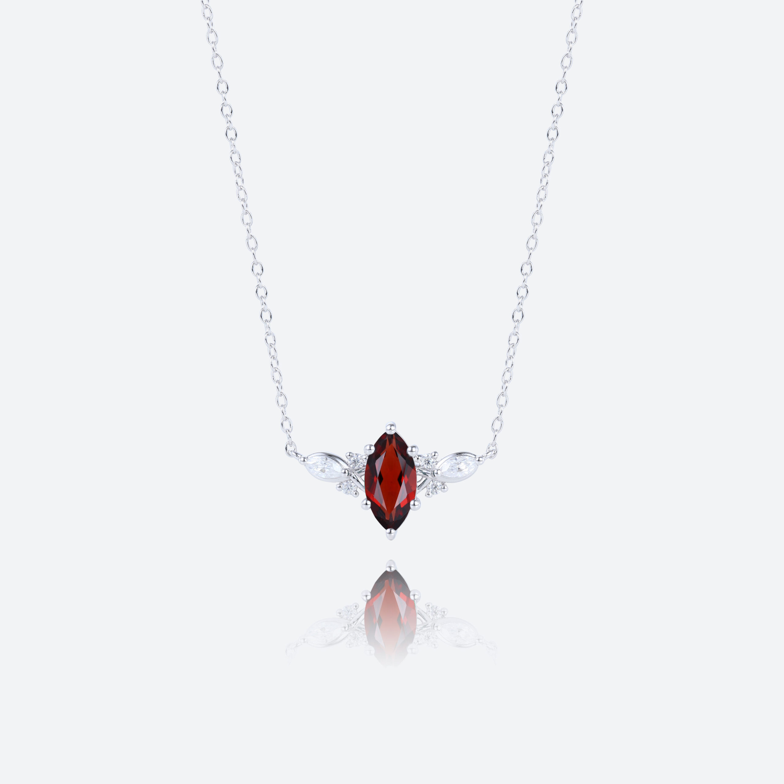 Marquise Cut Birthstone Pendant Charm Necklace with Refined Leaf Design