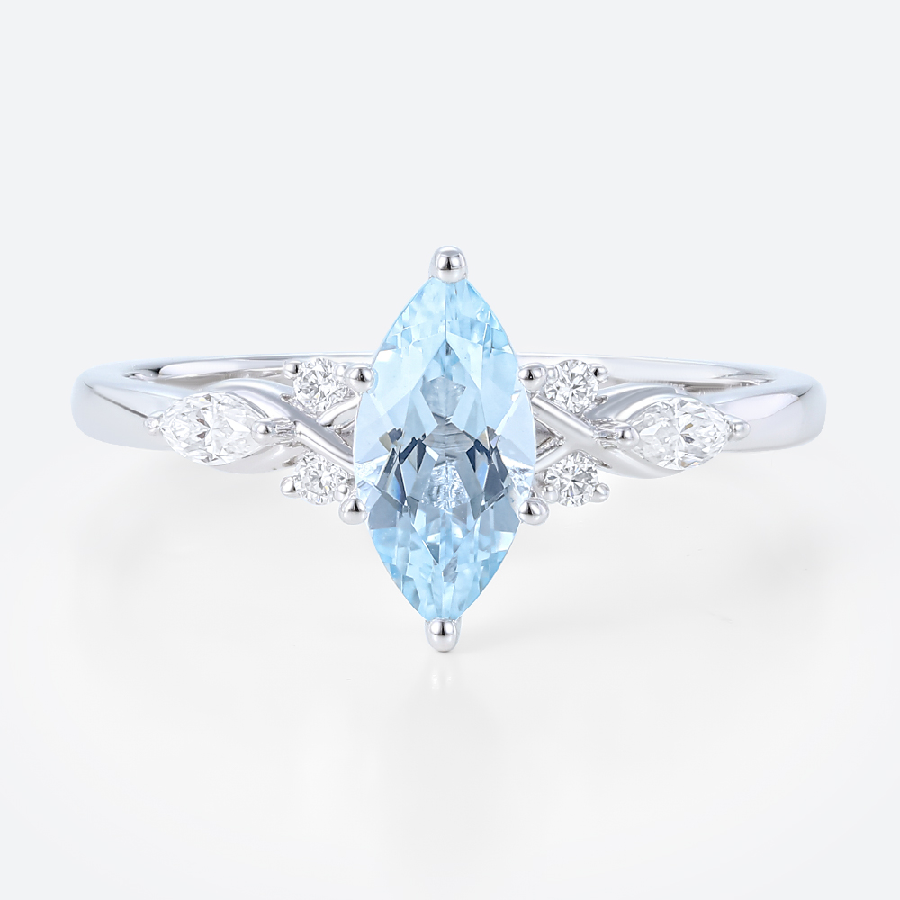 Marquise Cut Diamond & Aquamarine Engagement Ring (1)