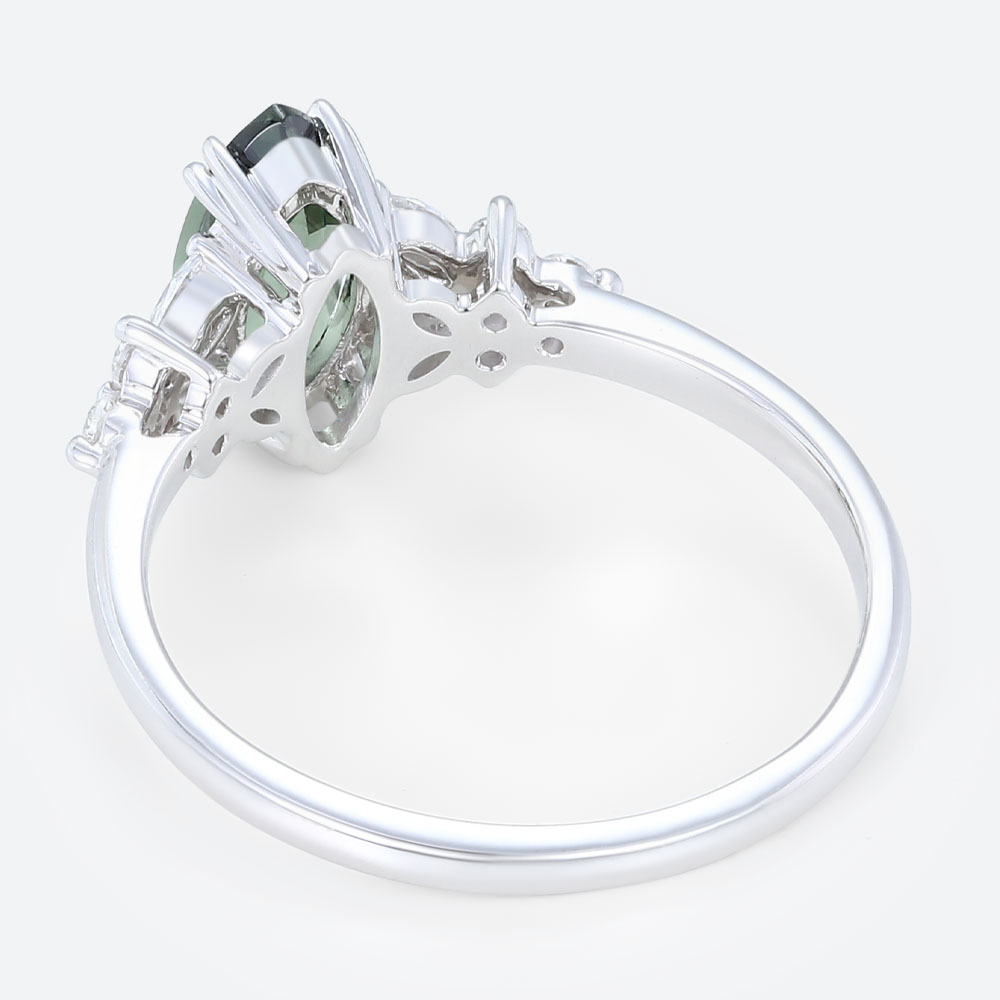 Marquise Cut Green Sapphire Engagement Ring 1.5ct Floral Cluster Ring in White Gold
