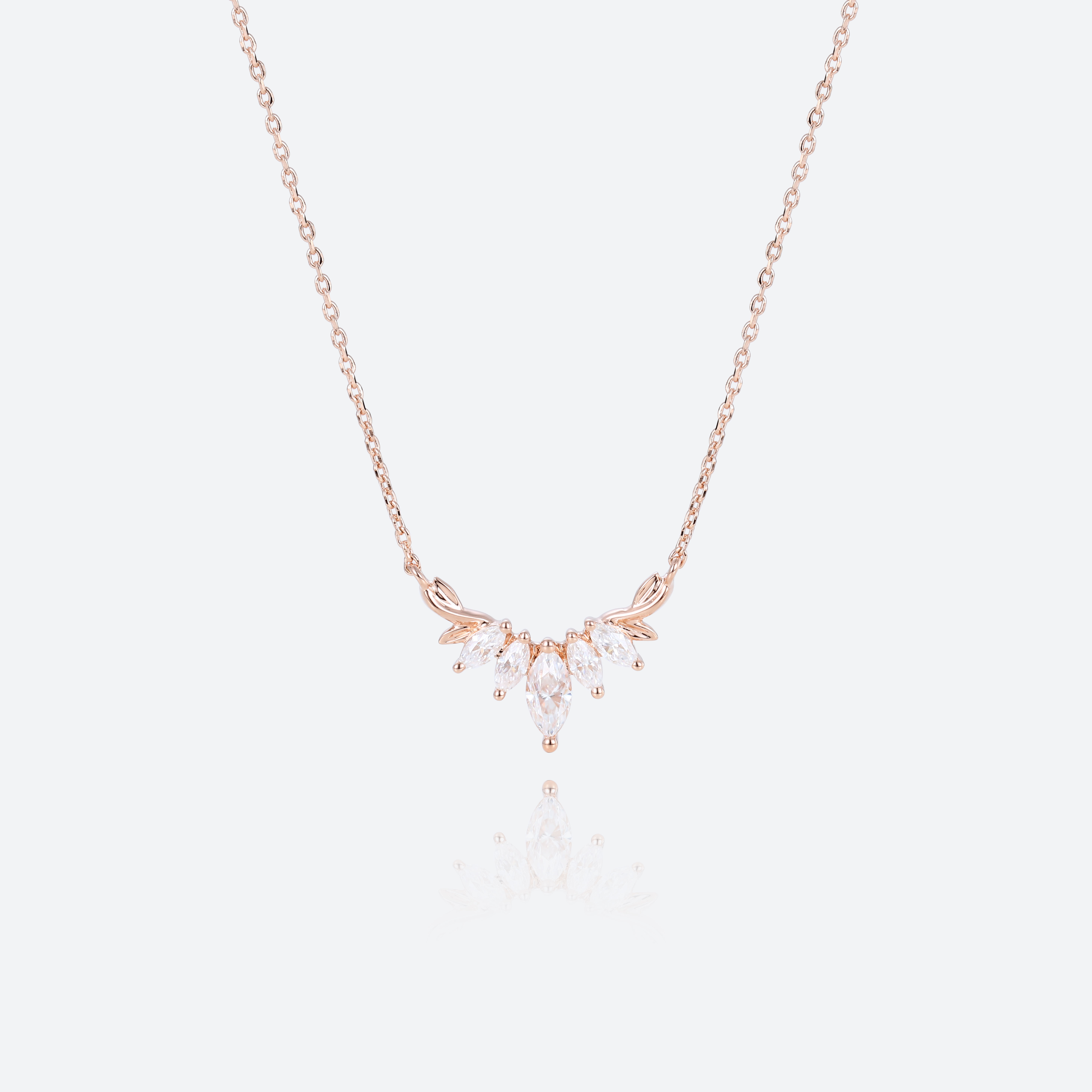 Marquise Lab Diamond Charming Necklace Olive Leaves Pendant