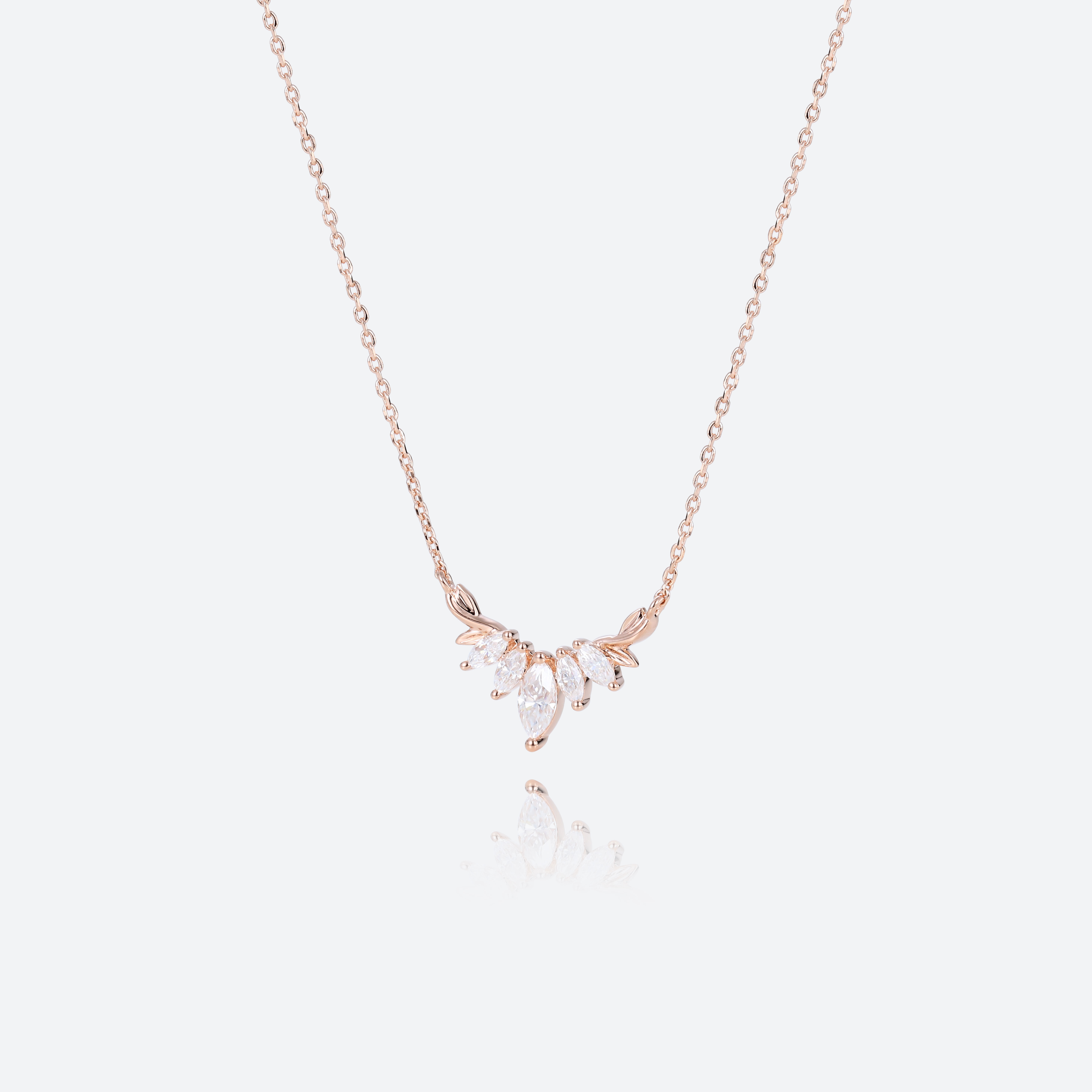 Marquise Lab Diamond Charming Necklace Olive Leaves Pendant