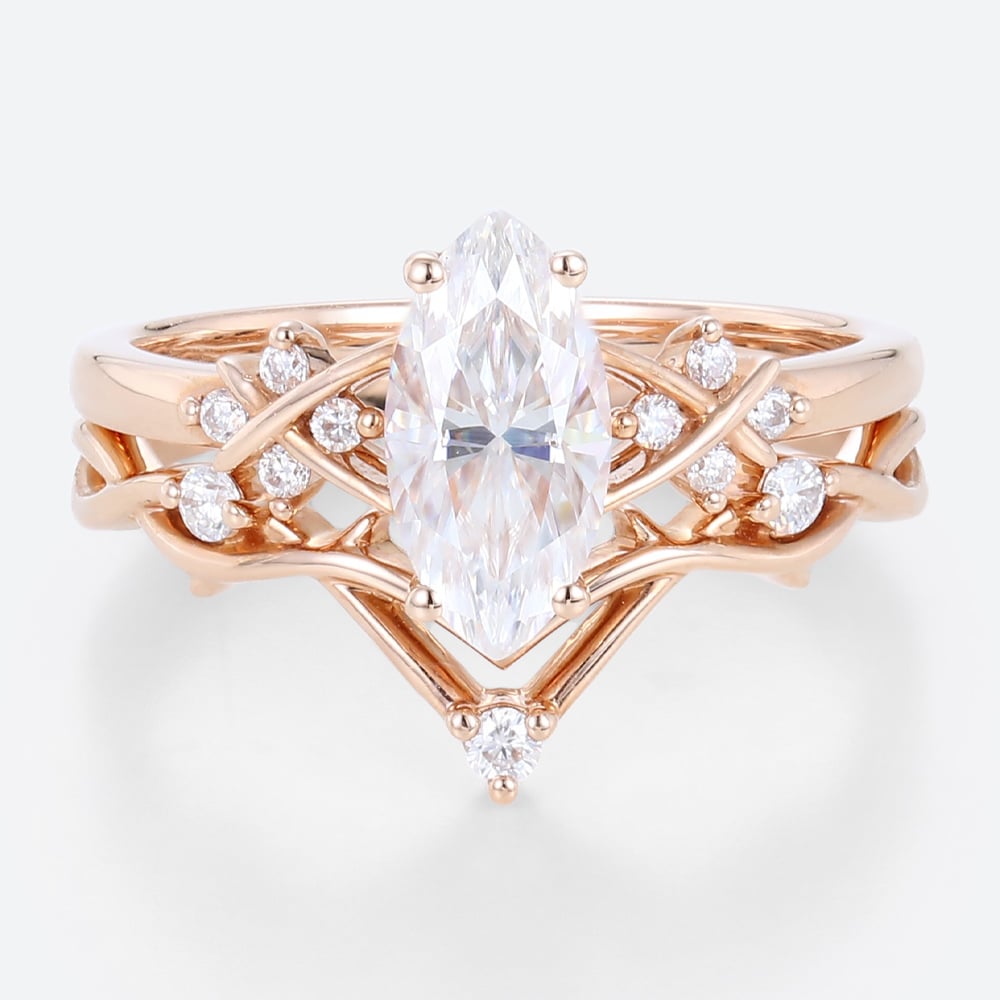 Rose Gold Wedding Ring Sets 1ct Lab Grown Diamond Kite Cut Rings