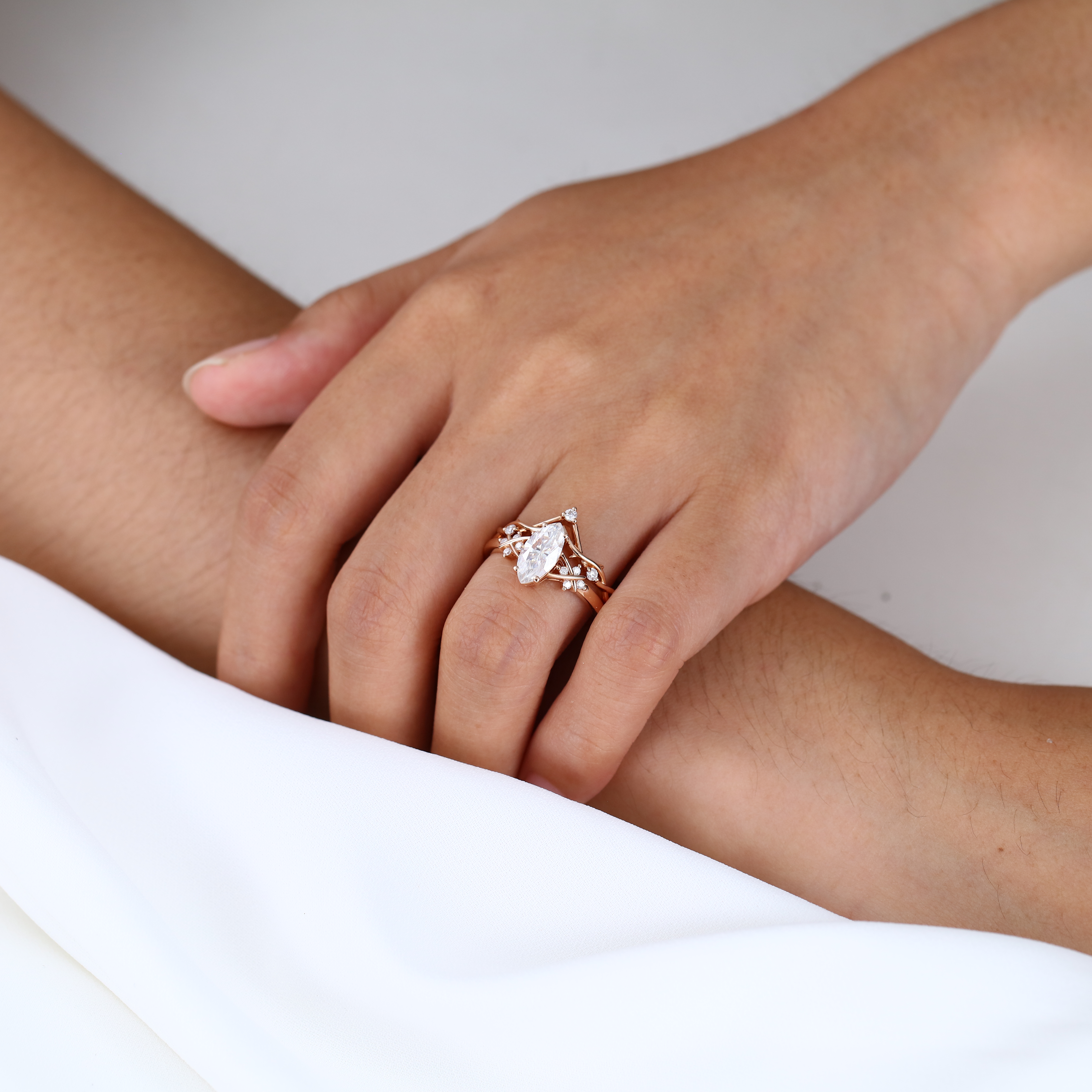 Rose Gold Wedding Ring Sets 1ct Lab Grown Diamond Kite Cut Rings