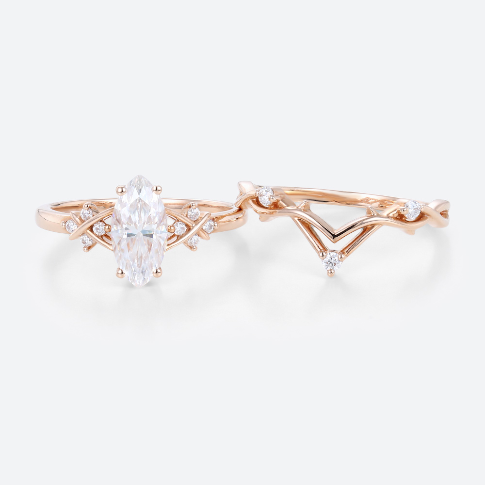 Rose Gold Wedding Ring Sets 1ct Lab Grown Diamond Kite Cut Rings