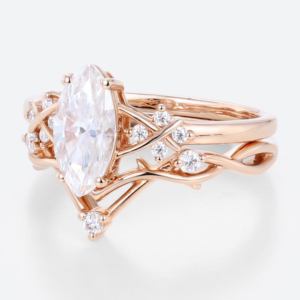 Rose Gold Wedding Ring Sets 1ct Lab Grown Diamond Kite Cut Rings