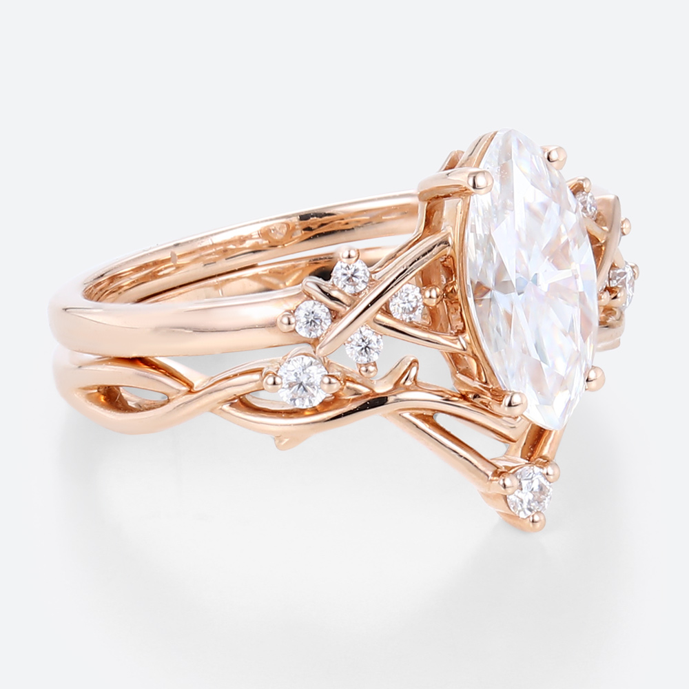 Rose Gold Wedding Ring Sets 1ct Lab Grown Diamond Kite Cut Rings